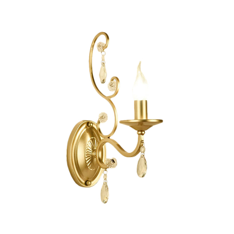 Curved Arm Wall Light Contemporary Crystal 1/2-Light with Brass Finish