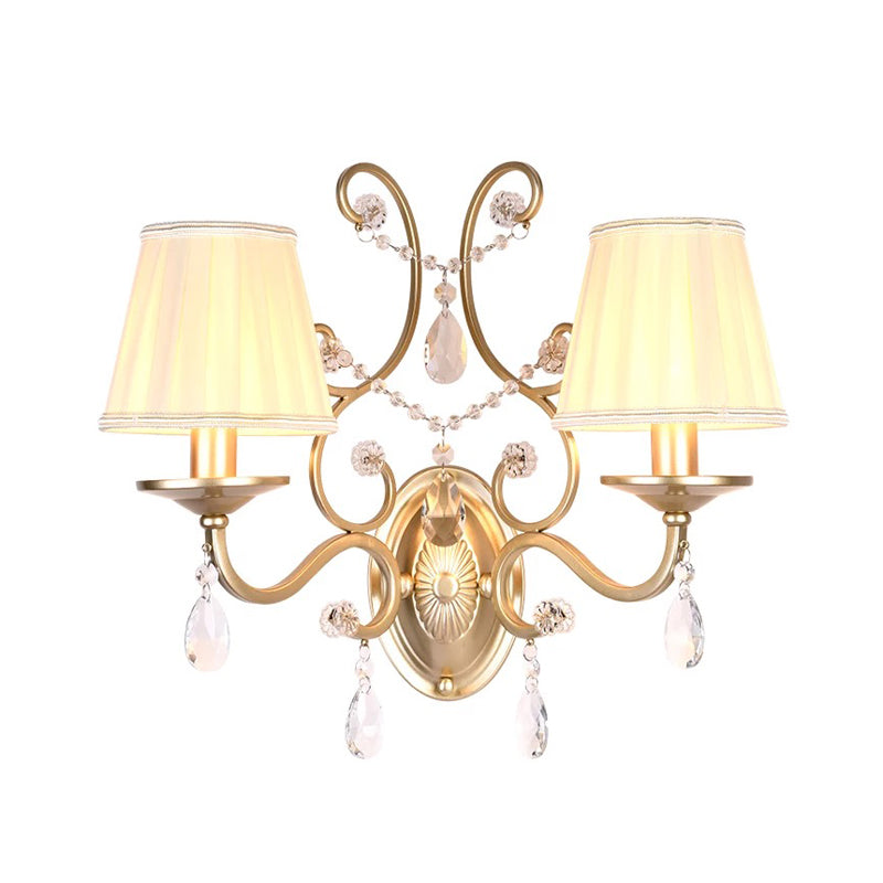 Curved Arm Wall Light Contemporary Crystal 1/2-Light with Brass Finish