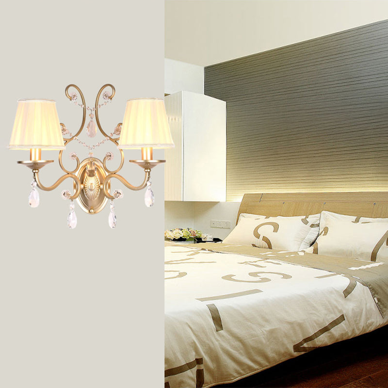 Curved Arm Wall Light Contemporary Crystal 1/2-Light with Brass Finish