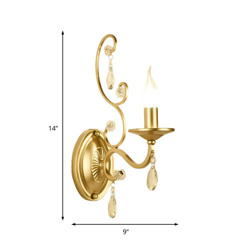 Curved Arm Wall Light Contemporary Crystal 1/2-Light with Brass Finish