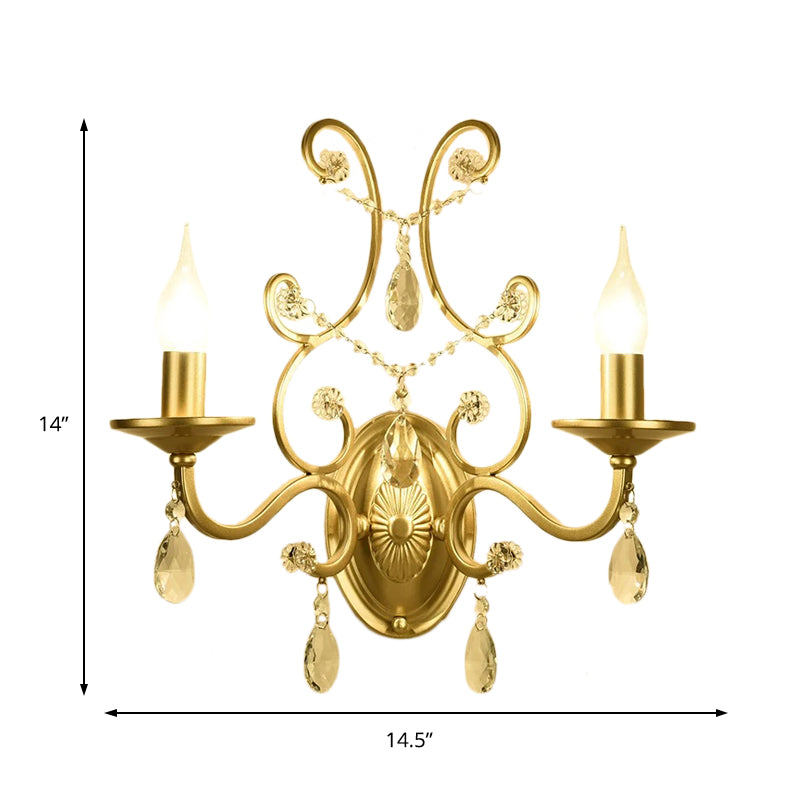 Curved Arm Wall Light Contemporary Crystal 1/2-Light with Brass Finish