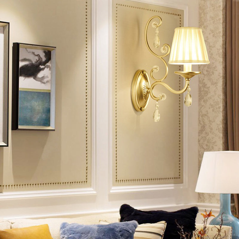 Curved Arm Wall Light Contemporary Crystal 1/2-Light with Brass Finish