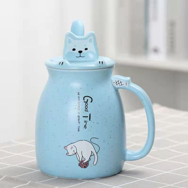 Cute Cartoon Kitty Mug Set with Lid and Spoon