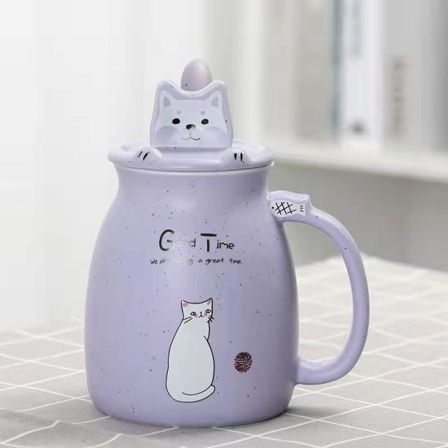 Cute Cartoon Kitty Mug Set with Lid and Spoon