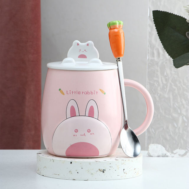 Cute Cartoon Kitty Mug Set with Lid and Spoon