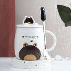 Cute Cartoon Kitty Mug Set with Lid and Spoon
