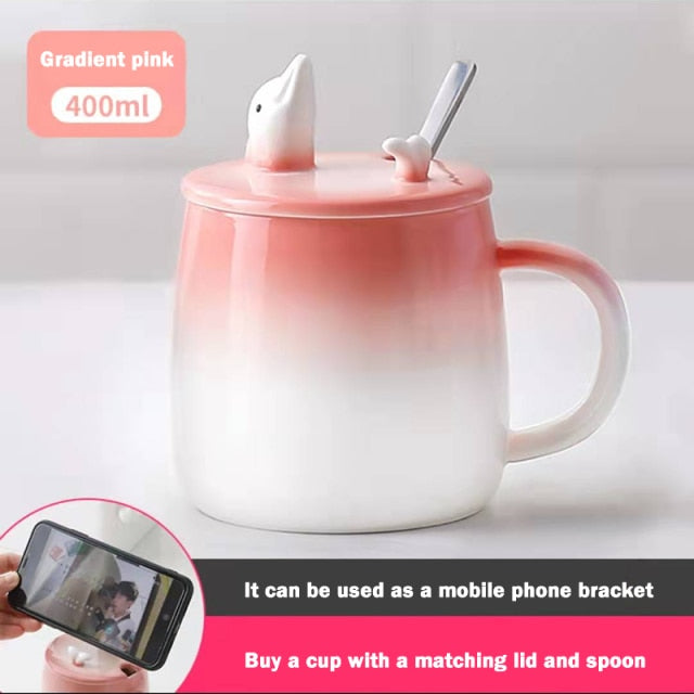 Cute Cartoon Kitty Mug Set with Lid and Spoon