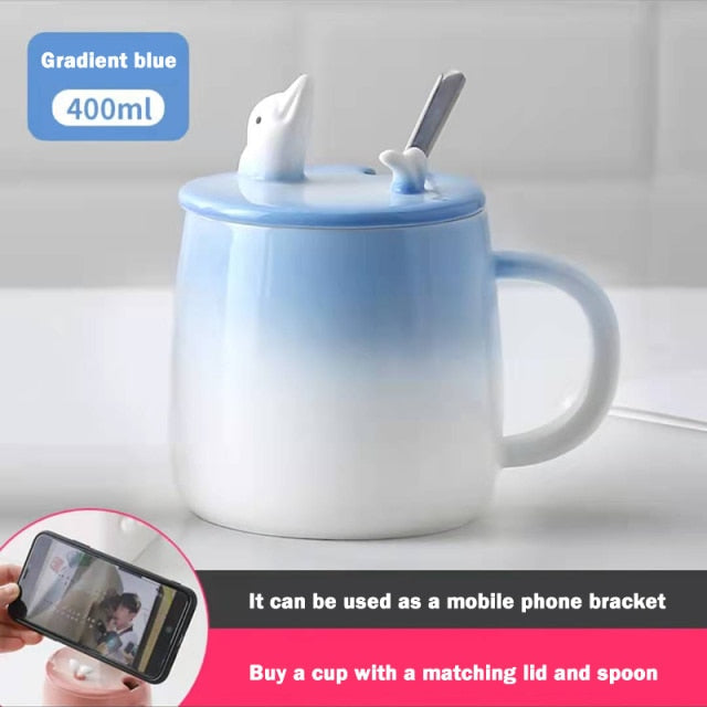 Cute Cartoon Kitty Mug Set with Lid and Spoon