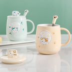 Cute Cartoon Kitty Mug Set with Lid and Spoon