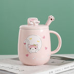 Cute Cartoon Kitty Mug Set with Lid and Spoon