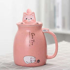 Cute Cartoon Kitty Mug Set with Lid and Spoon