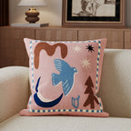 Decorative Cotton-Linen Horse-Illustration Square Throw Pillow Cover with Hidden Zip