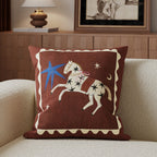 Decorative Cotton-Linen Horse-Illustration Square Throw Pillow Cover with Hidden Zip