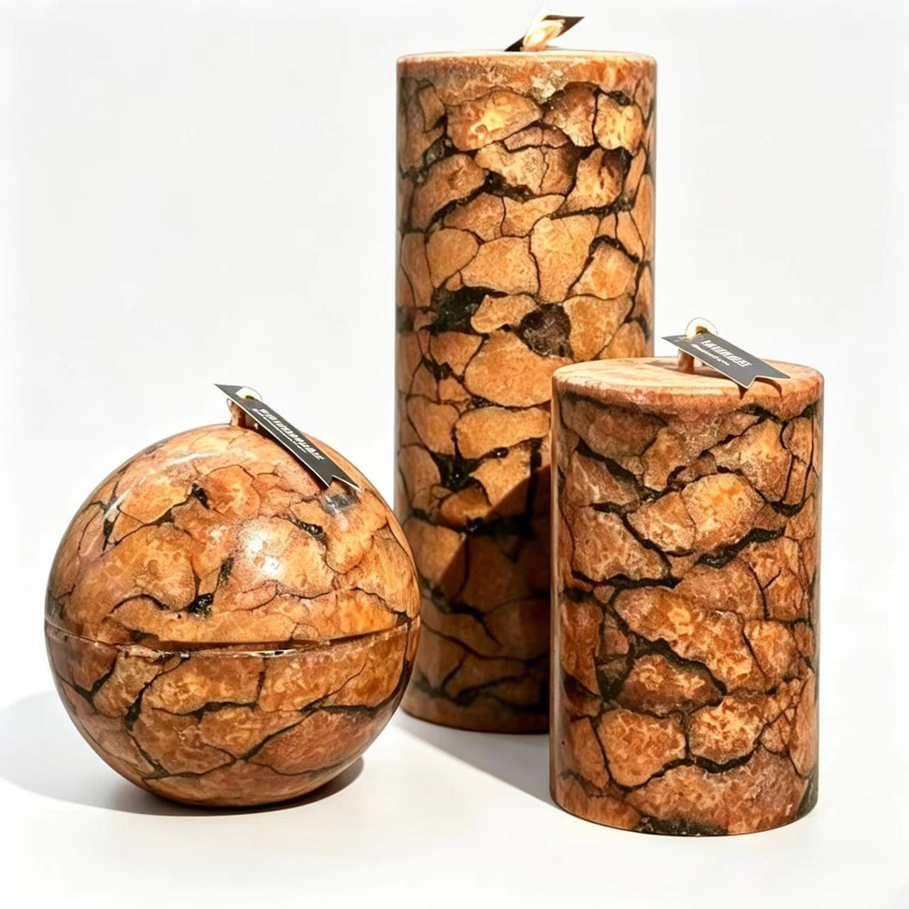 Decorative Marble-Effect Candle Set