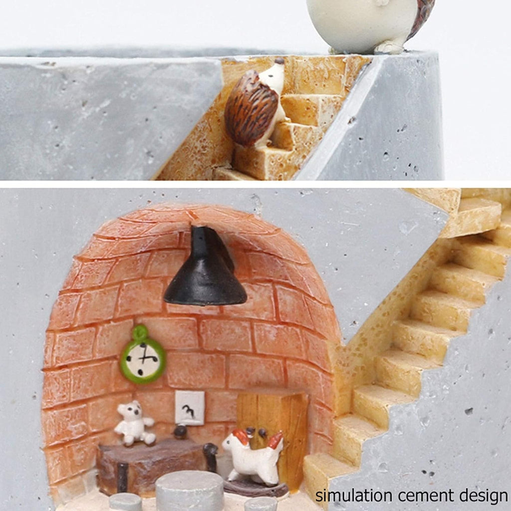 Decorative Plant Pot with Hedgehog and Rabbit Miniature – Creative Staircase Design for Plants