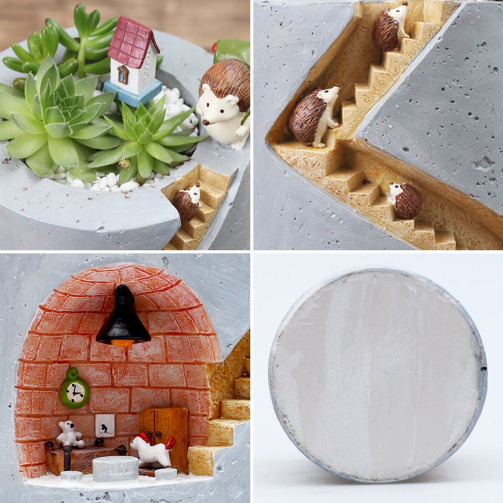 Decorative Plant Pot with Hedgehog and Rabbit Miniature – Creative Staircase Design for Plants