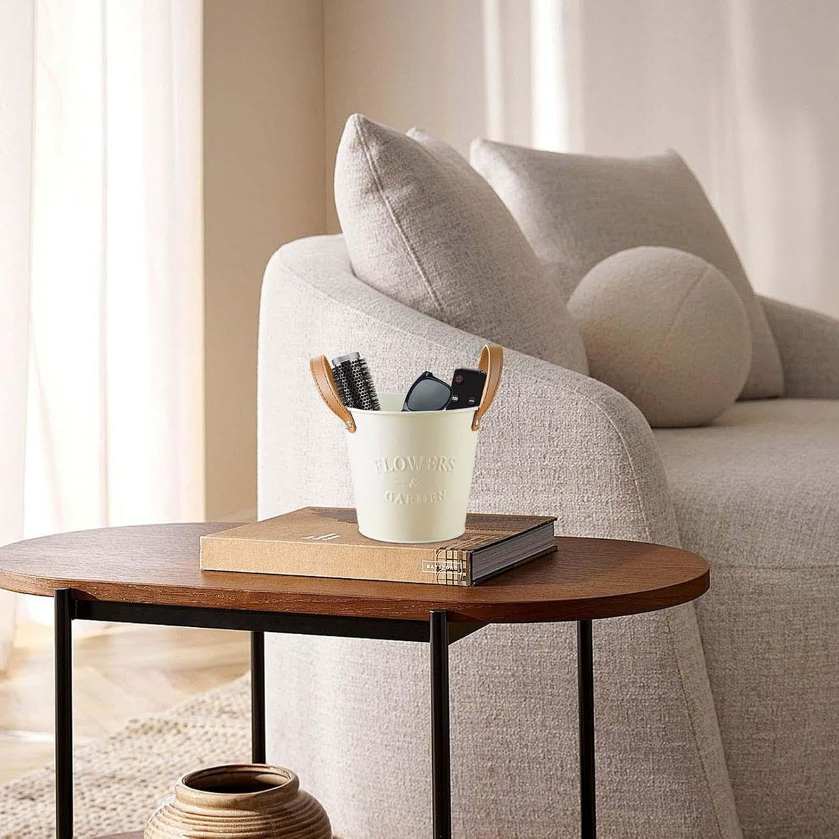 Decorative Plant Pots with Leather Handles – Flower Pots for Home and Garden