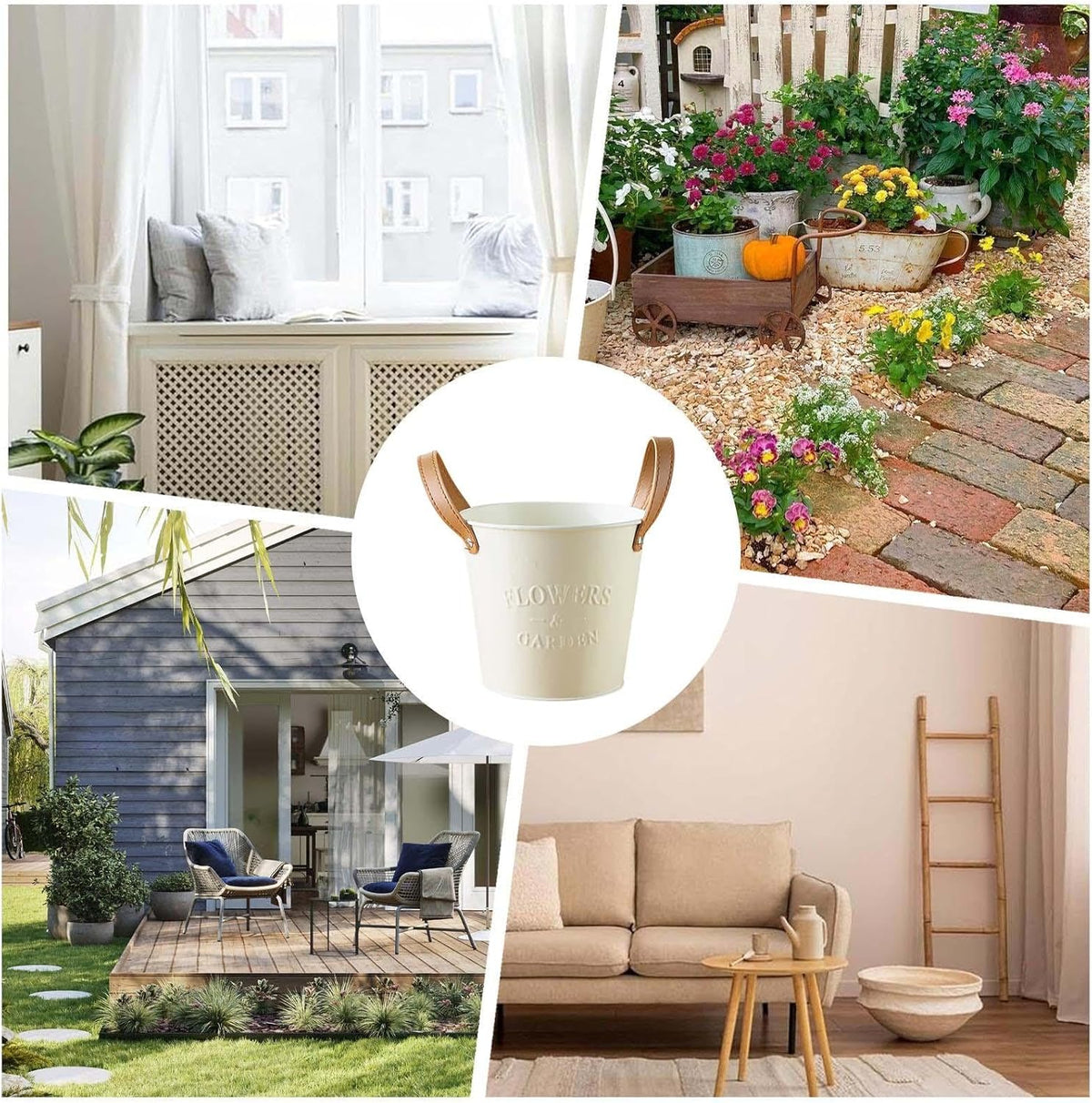Decorative Plant Pots with Leather Handles – Flower Pots for Home and Garden