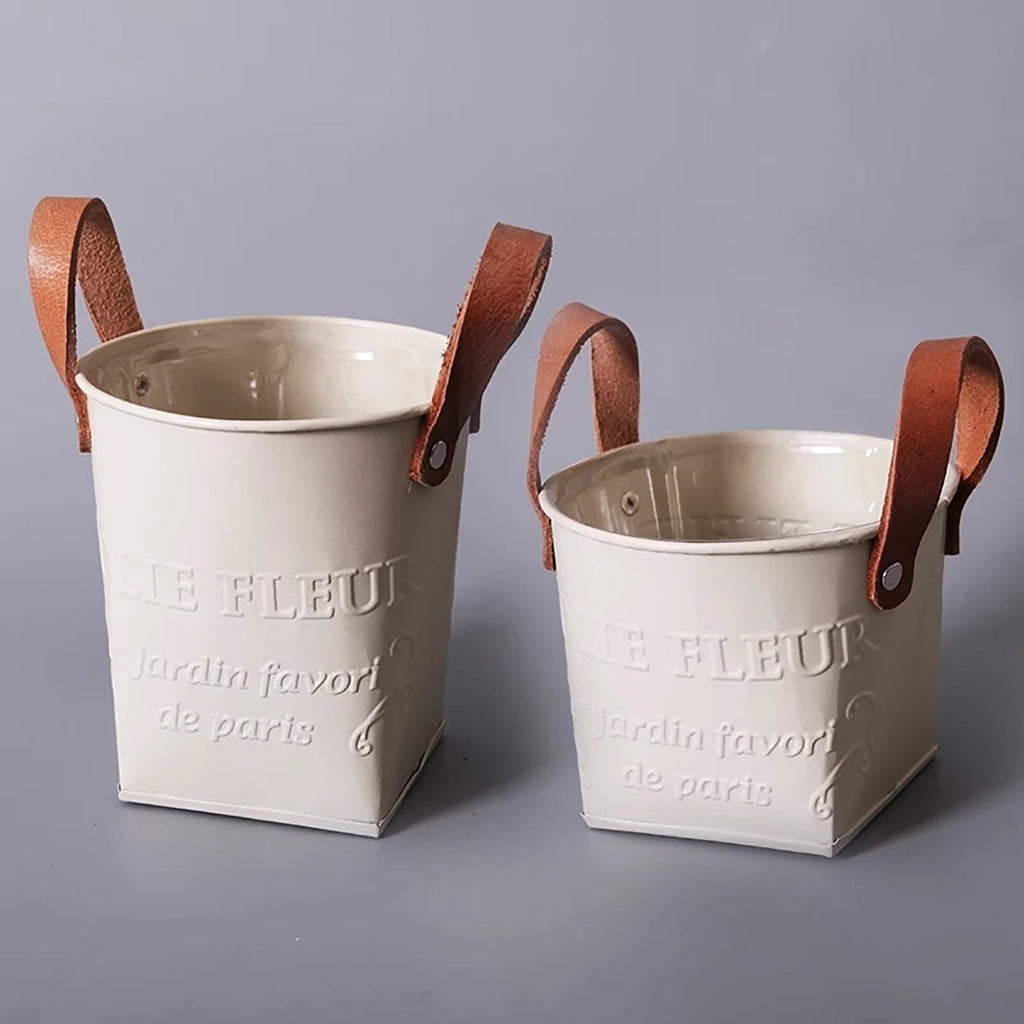 Decorative Plant Pots with Leather Handles – Flower Pots for Home and Garden