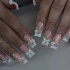 Decorative Press-On Nails with Floral and Gem Embellishments