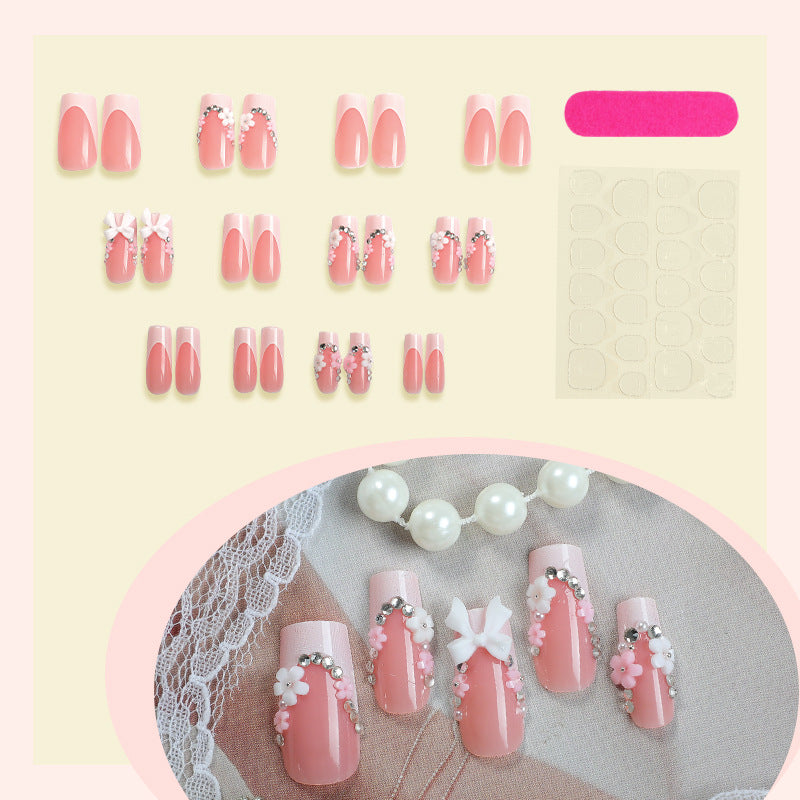 Decorative Press-On Nails with Floral and Gem Embellishments