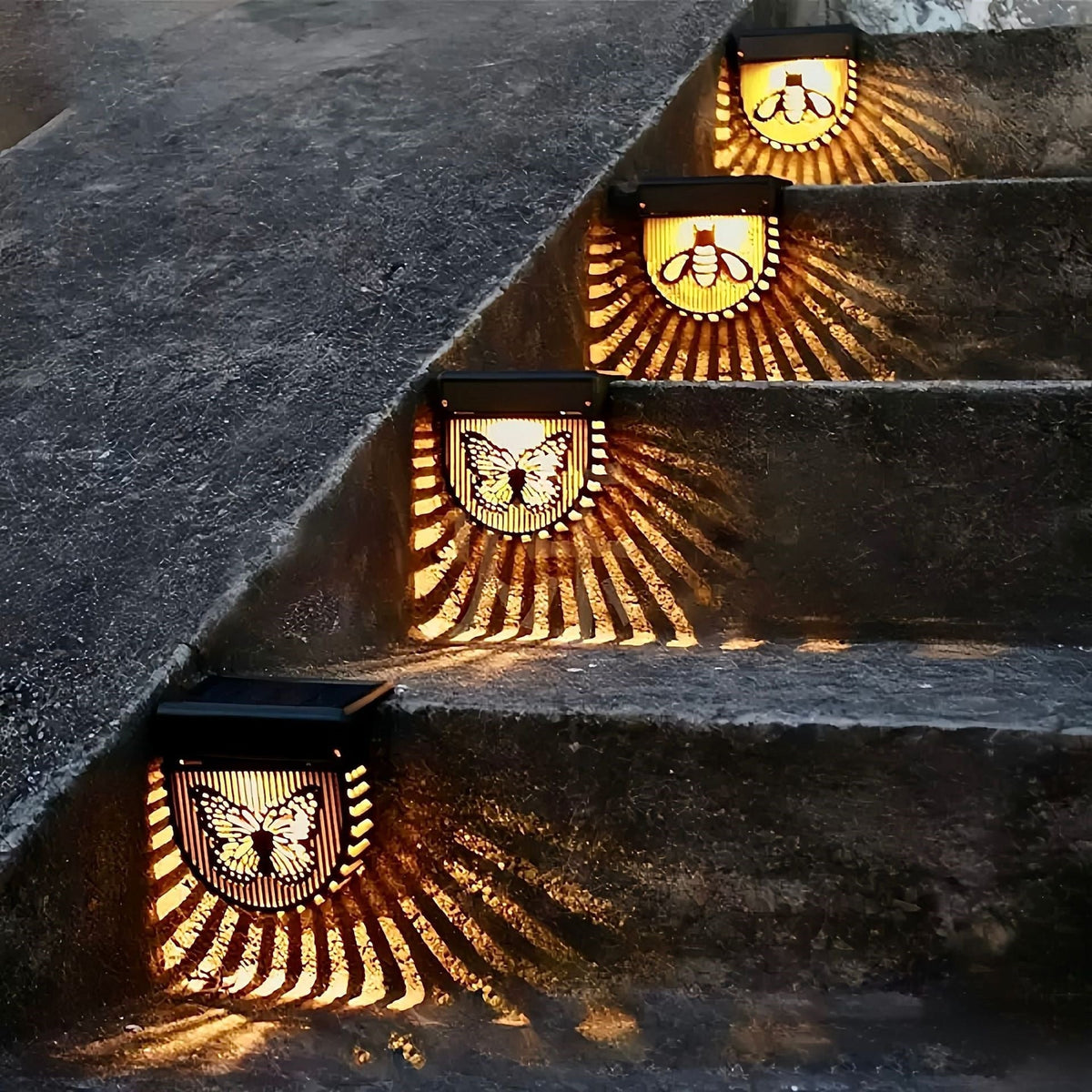 Decorative Solar-Powered Outdoor Wall Lanterns with Laser-Cut Insect and Floral Panels