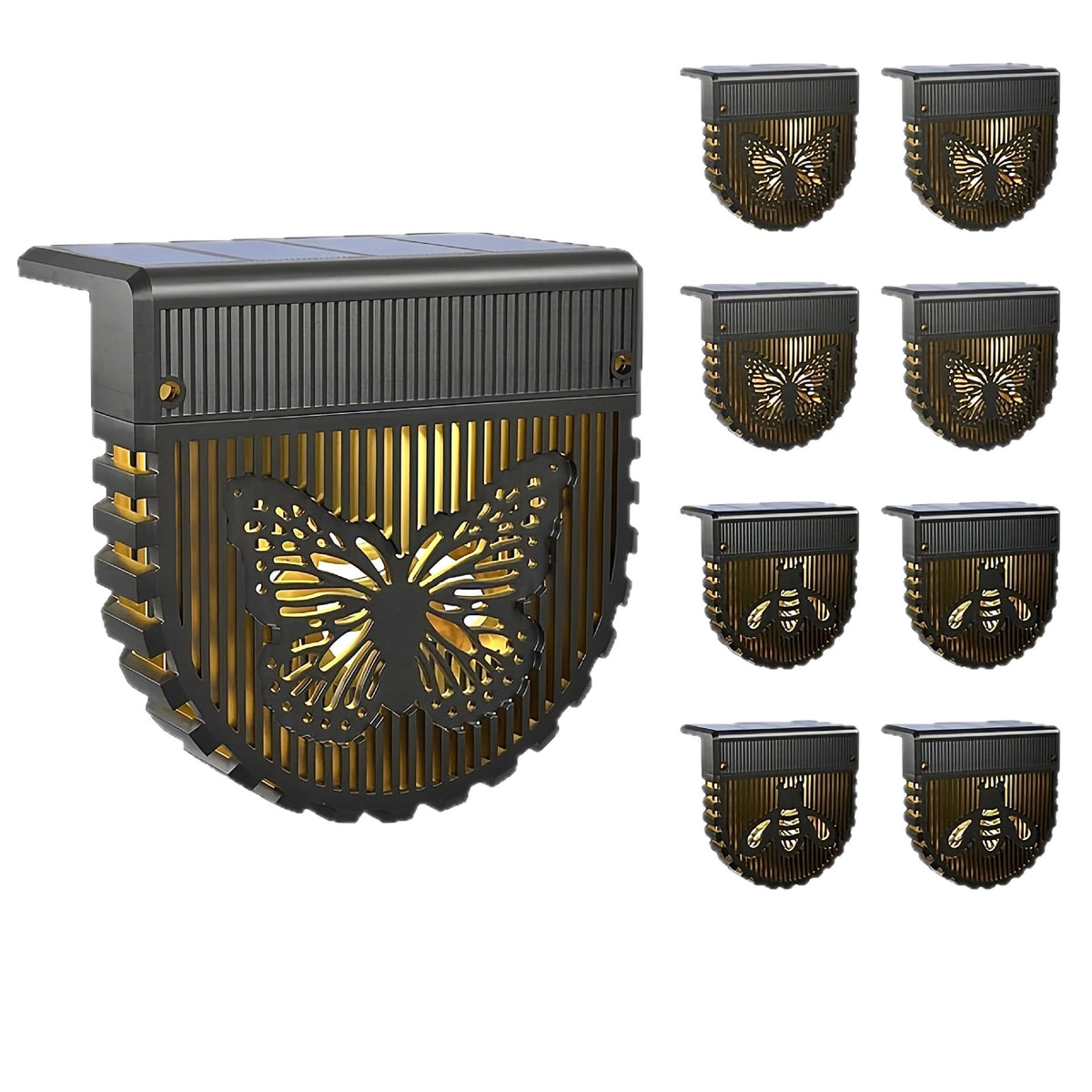 Decorative Solar-Powered Outdoor Wall Lanterns with Laser-Cut Insect and Floral Panels