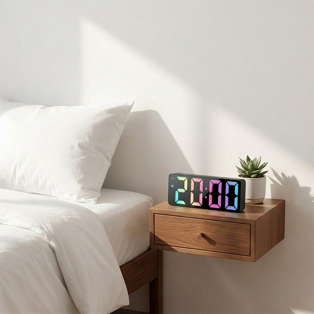 Digital alarm clock with mirror finish