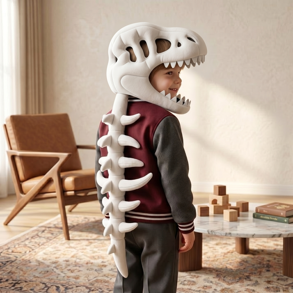 Dinosaur Skull Fleece Hoodie for Kids – Costume with Skeleton Spine