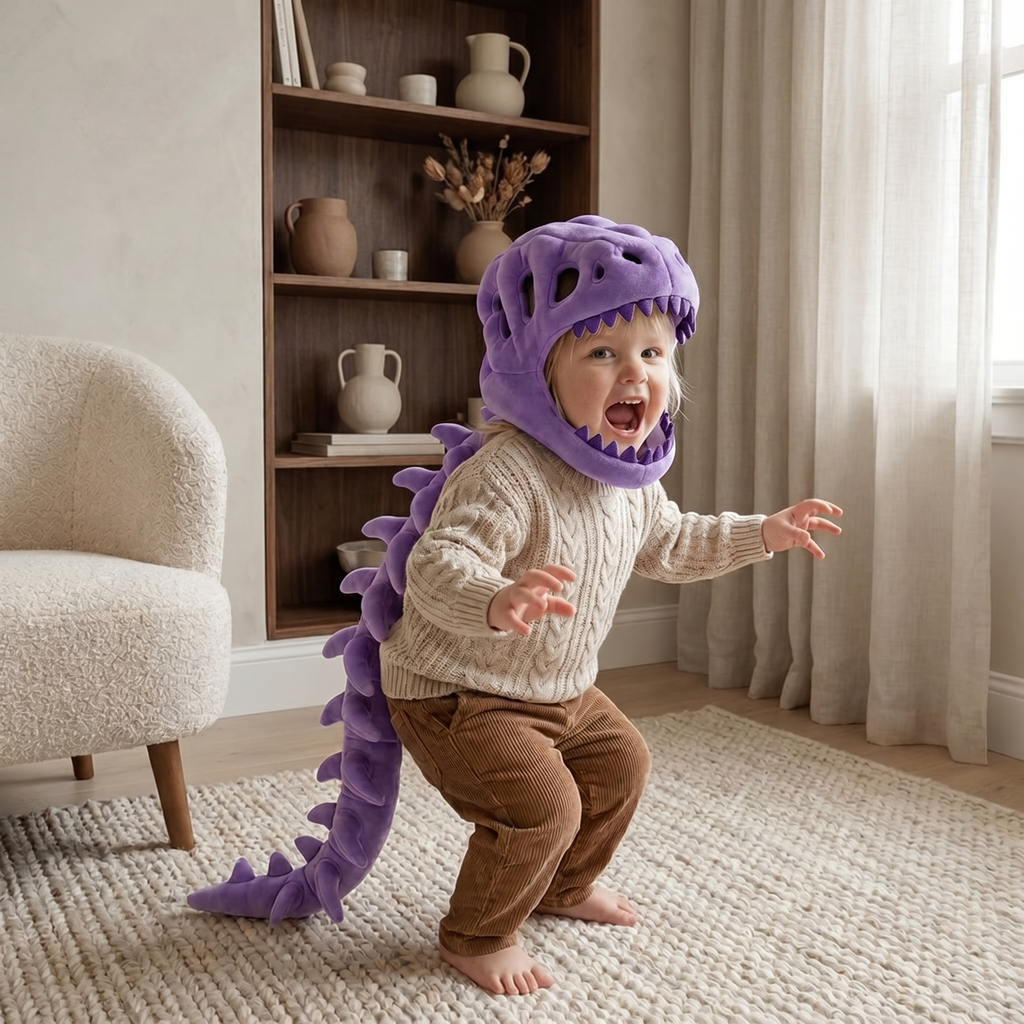 Dinosaur Skull Fleece Hoodie for Kids – Costume with Skeleton Spine