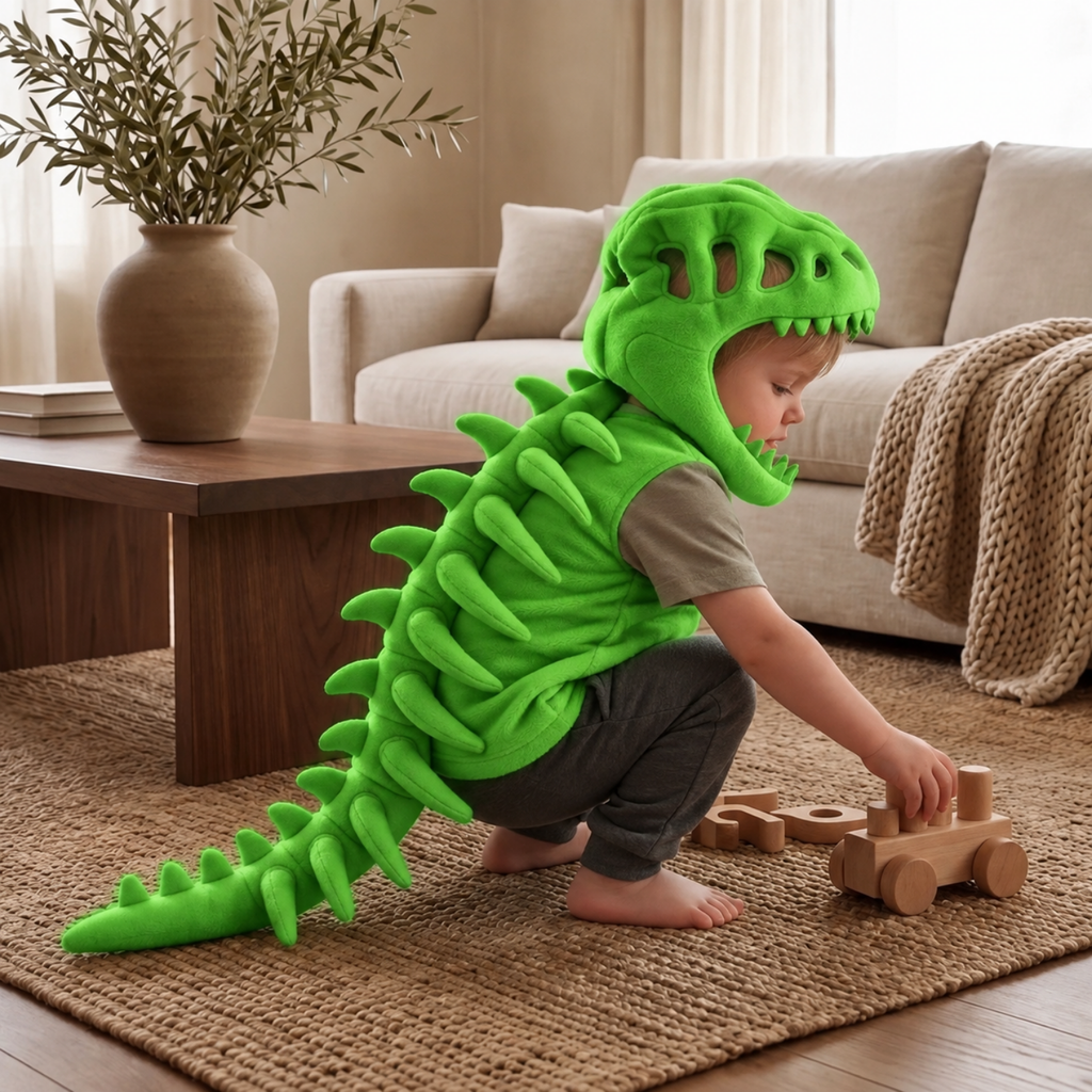 Dinosaur Skull Fleece Hoodie for Kids – Costume with Skeleton Spine