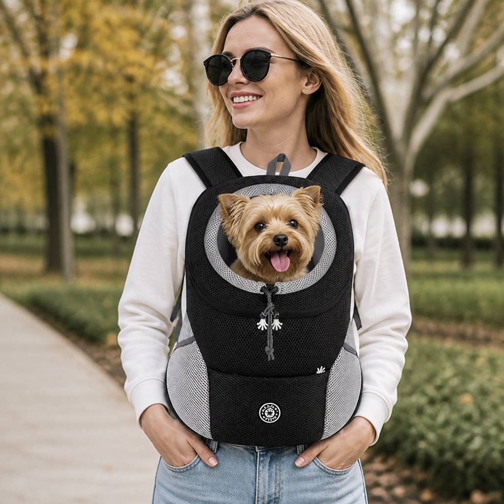 Dog carrier backpack with breathable mesh and ergonomic padding (removable base)