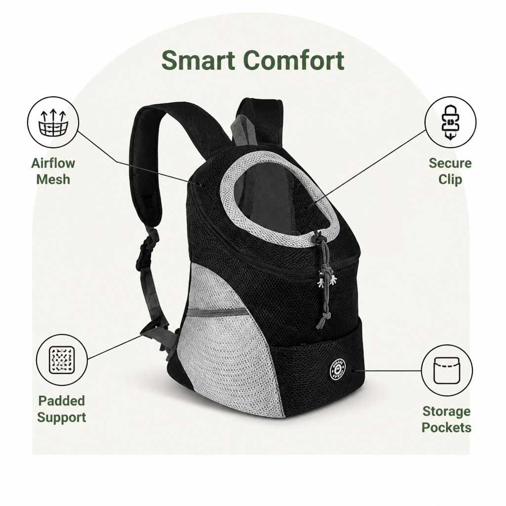 Dog carrier backpack with breathable mesh and ergonomic padding (removable base)