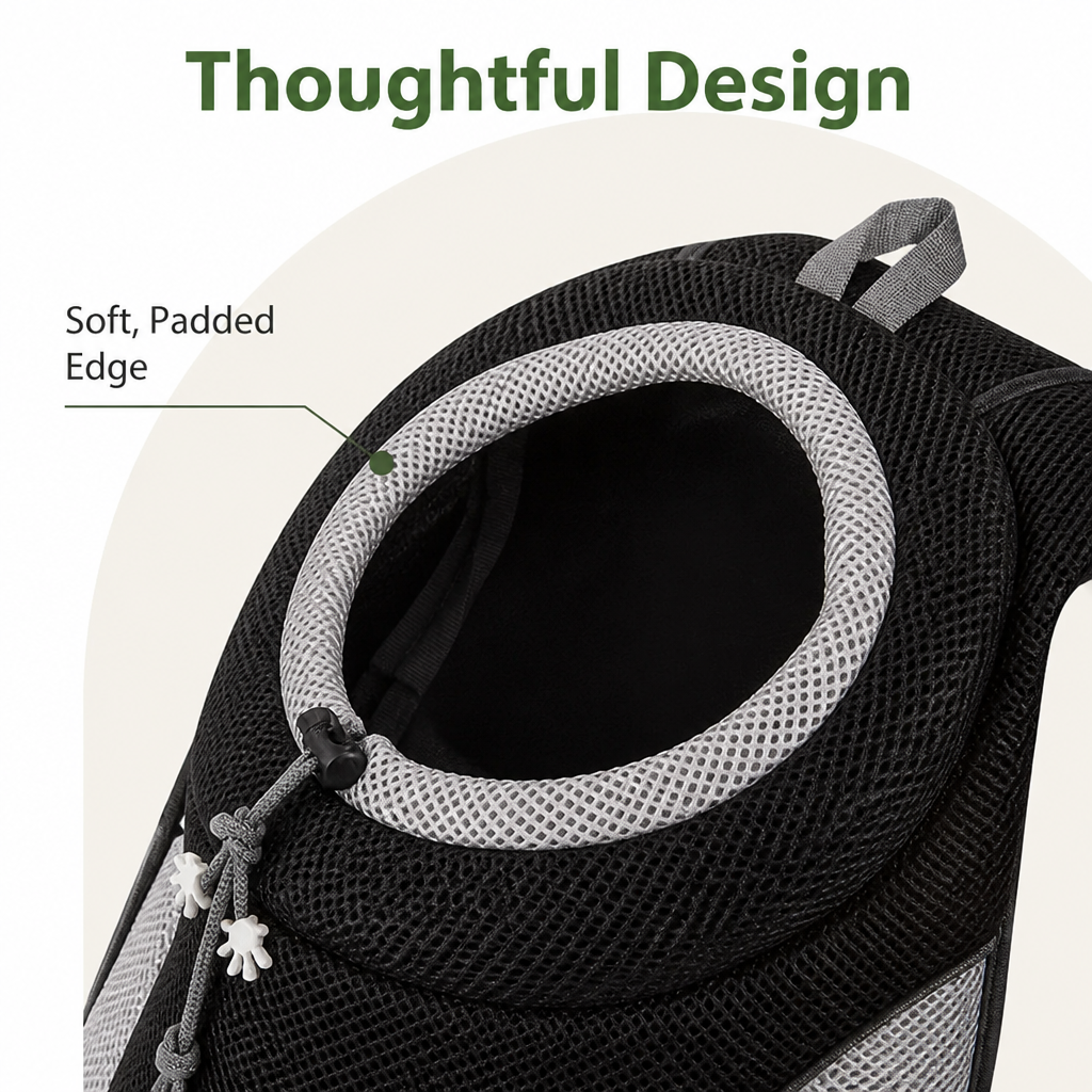 Dog carrier backpack with breathable mesh and ergonomic padding (removable base)