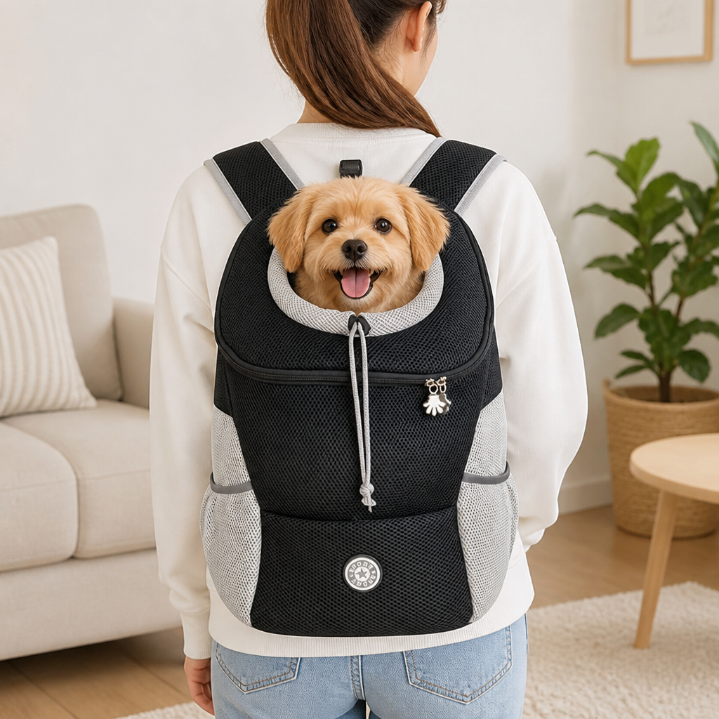Dog carrier backpack with breathable mesh and ergonomic padding (removable base)