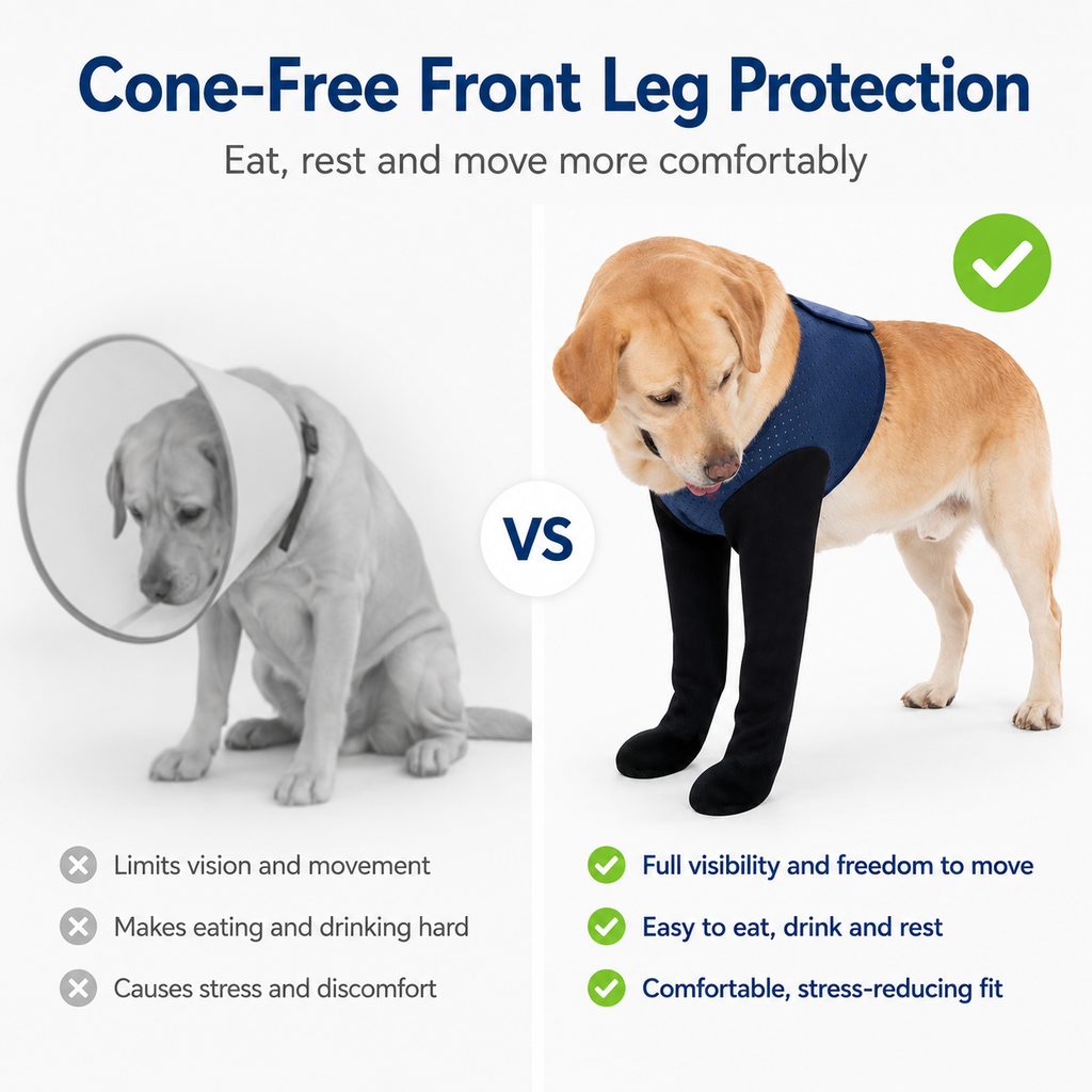 Boneroshop PawGuard Dual Front Leg Recovery Sleeves for Dogs - Cone-Free Anti-Lick Protection for Post-Surgery, Scratchi