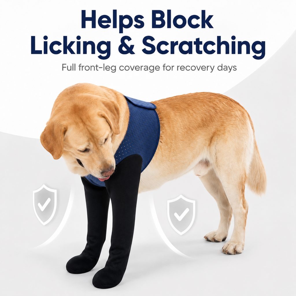 Boneroshop PawGuard Dual Front Leg Recovery Sleeves for Dogs - Cone-Free Anti-Lick Protection for Post-Surgery, Scratchi