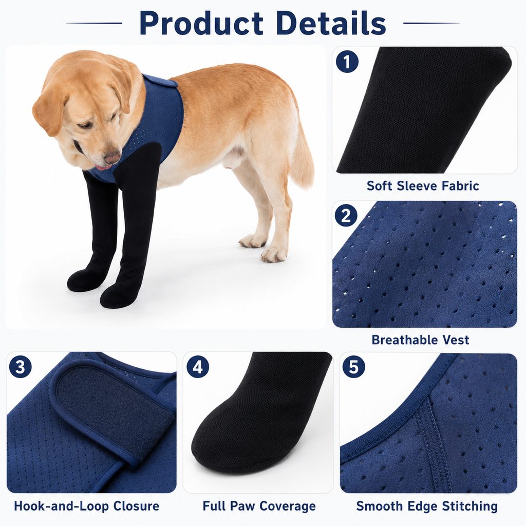 Boneroshop PawGuard Dual Front Leg Recovery Sleeves for Dogs - Cone-Free Anti-Lick Protection for Post-Surgery, Scratchi