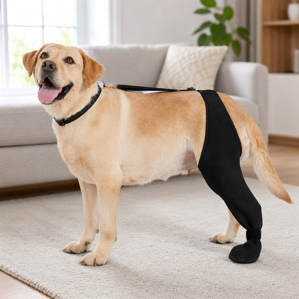 Boneroshop Adjustable Dog Rear Leg Recovery Sleeve with Paw Cover - Helps Limit Licking During Post-Surgery Rest
