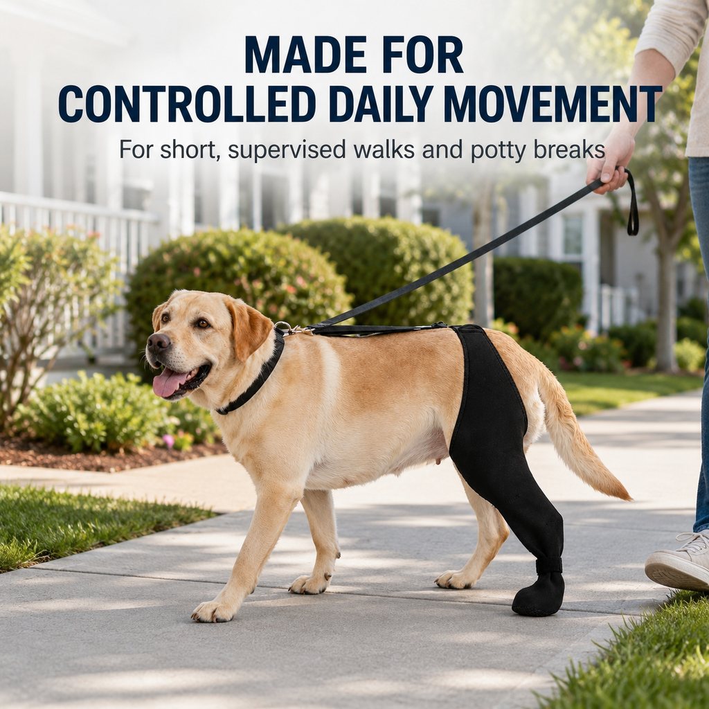 Boneroshop Adjustable Dog Rear Leg Recovery Sleeve with Paw Cover - Helps Limit Licking During Post-Surgery Rest