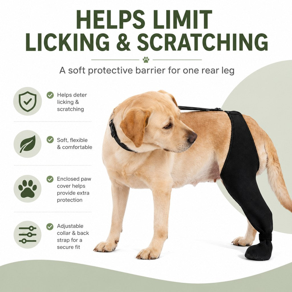 Boneroshop Adjustable Dog Rear Leg Recovery Sleeve with Paw Cover - Helps Limit Licking During Post-Surgery Rest