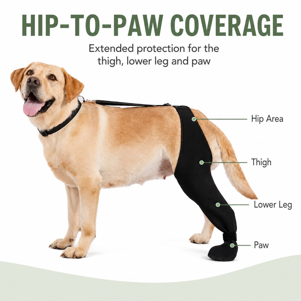 Boneroshop Adjustable Dog Rear Leg Recovery Sleeve with Paw Cover - Helps Limit Licking During Post-Surgery Rest