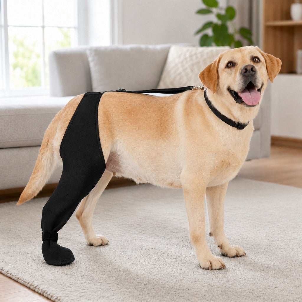 Boneroshop Adjustable Dog Rear Leg Recovery Sleeve with Paw Cover - Helps Limit Licking During Post-Surgery Rest