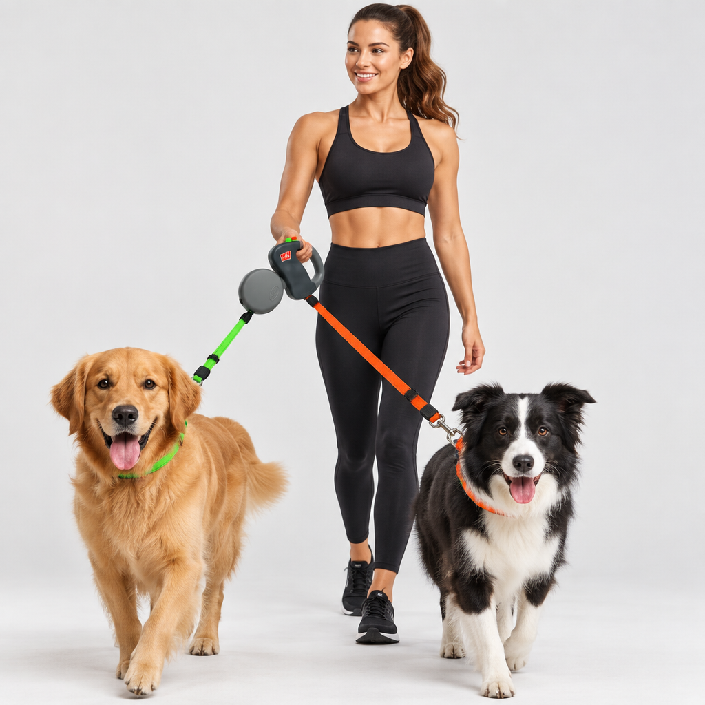 Double Dog Lead – Dual Lead for 2 Dogs with 360° Swivel, Tangle-Free, Reflective – WalkMate