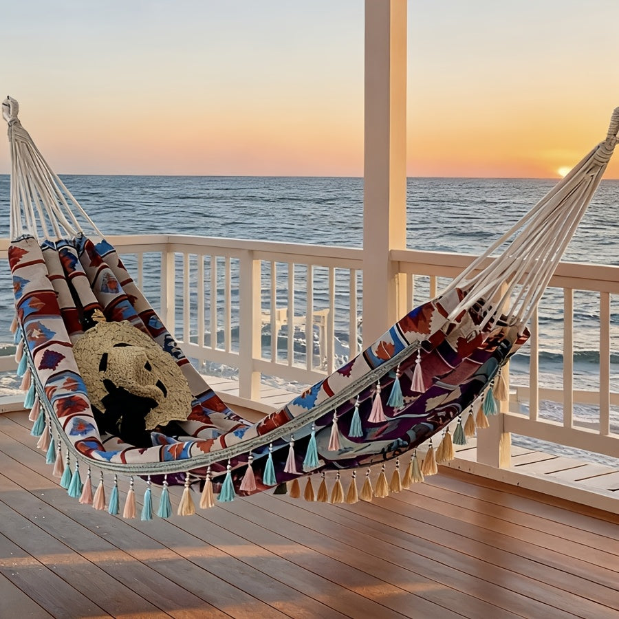 Double Hammock | Woven Polyester & Tassel Trim | Carrying Bag Included