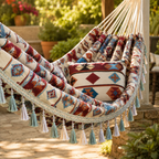 Double Hammock | Woven Polyester & Tassel Trim | Carrying Bag Included