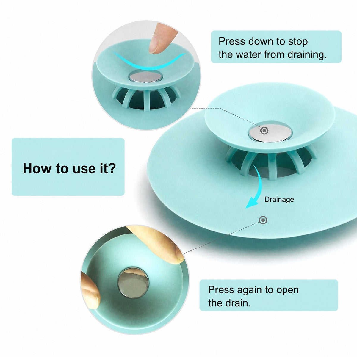 Drain Stopper Silicone with Hair Strainer 4.0–5.0 cm