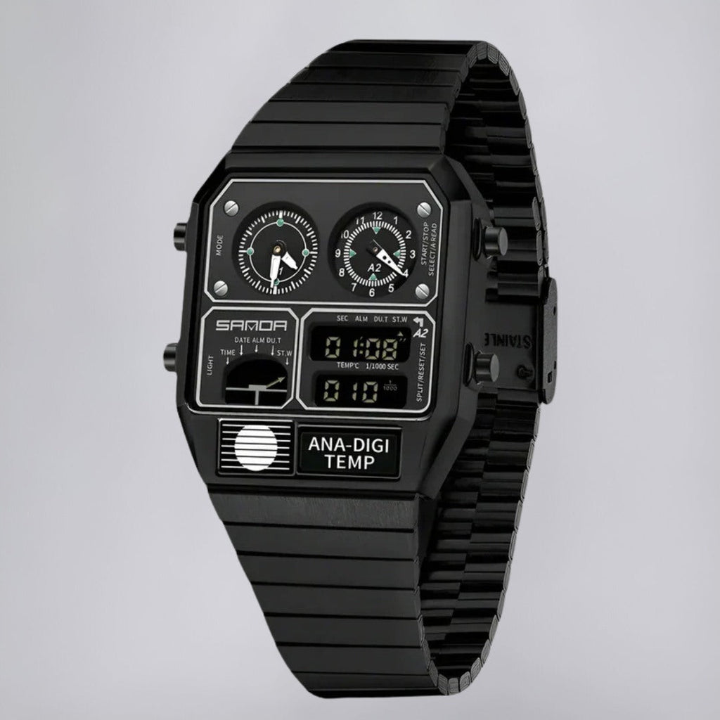 Dual-Display Watch in Retro-Modern Case Design