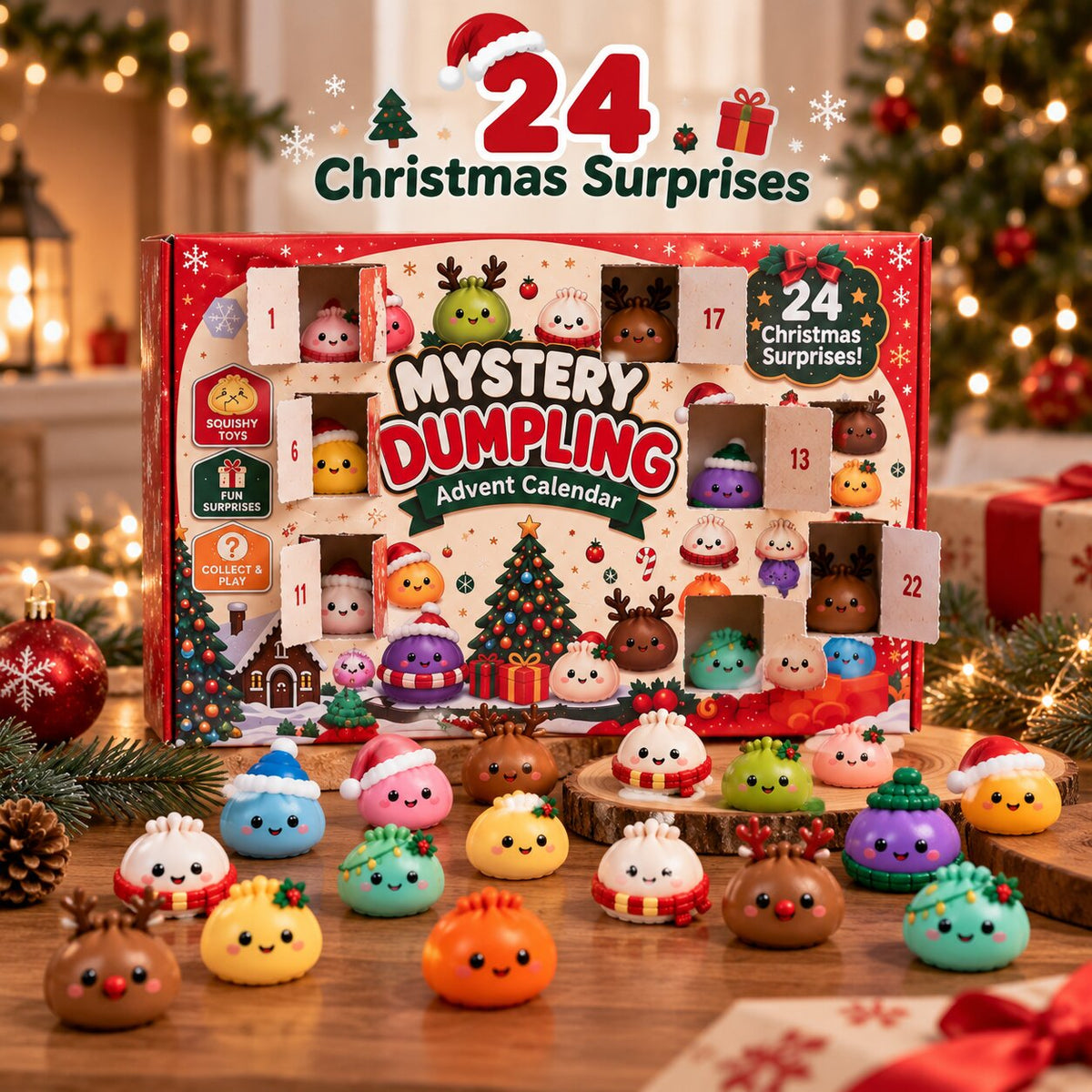 Dumplings Advent Calendar with 24 Squishy Figures