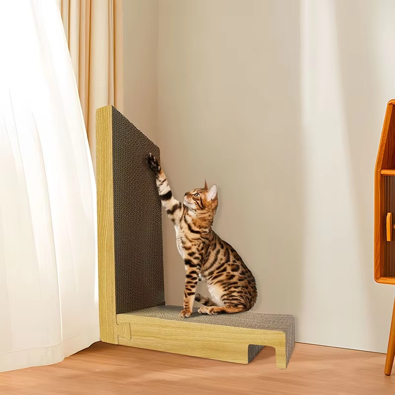 Durable L-shaped cat scratching post with claw-grinding board